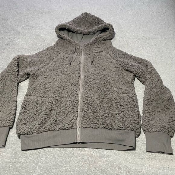 𝅺z by Zella up & over faux shearling zip hoodie in tan driftwood size medium - Picture 3 of 12